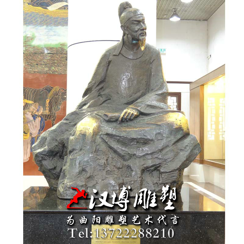 玻璃钢铸铜雕塑,古代白居易人物雕像,园林景观雕塑
