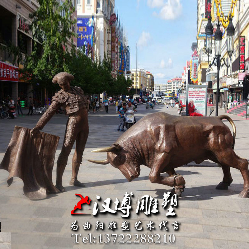 玻璃钢铜雕,斗牛士人物雕像,斗牛动物雕塑