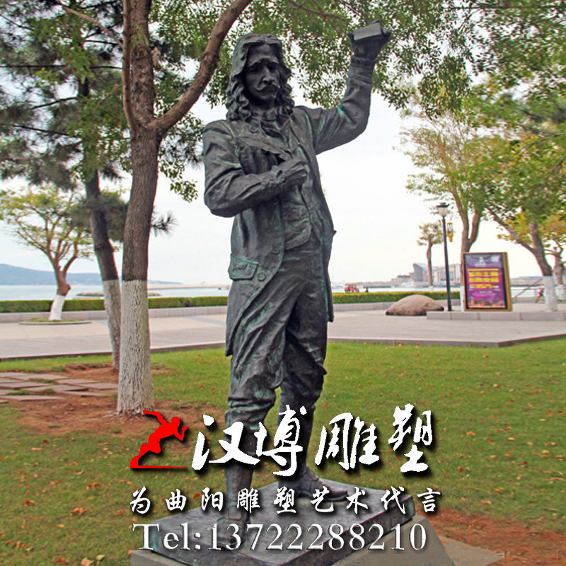 玻璃钢铸铜雕塑,牛顿人物雕像,园林景观雕塑