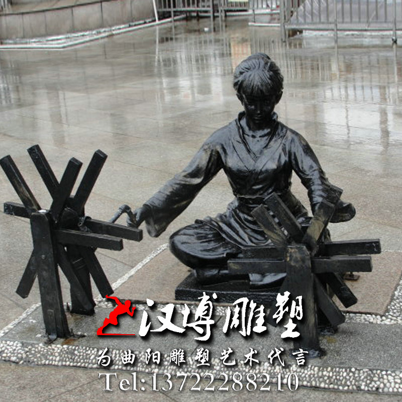 玻璃钢铸铜雕塑,纺织人物雕塑,古代黄道婆人物雕像