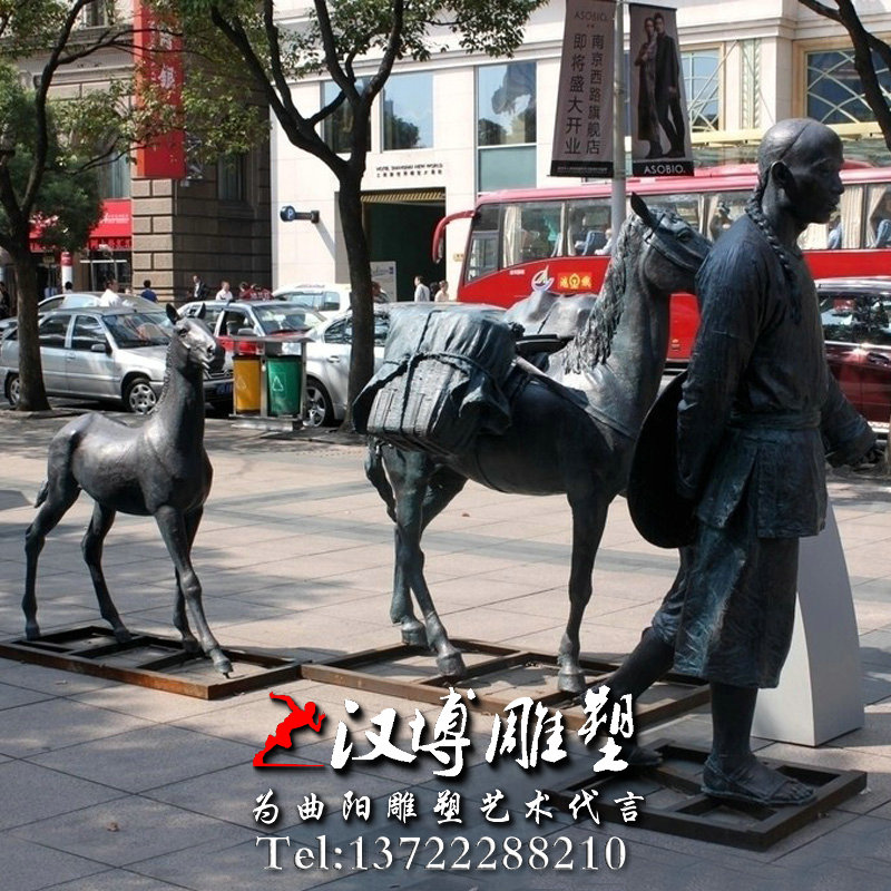 玻璃钢铸铜雕塑,茶马古道雕塑,园林马帮雕塑