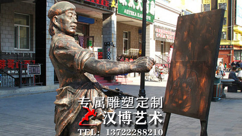 古街古道人物雕塑,绘画师雕像,仿铜雕像