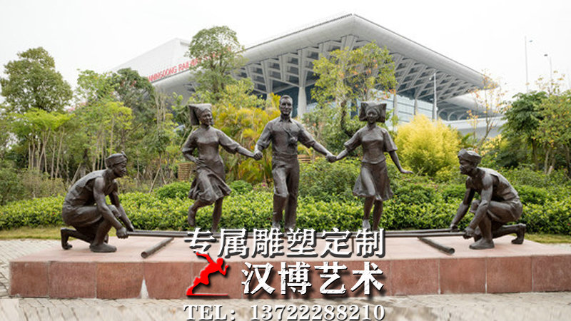 壮族竹竿舞铜像,艺术小品雕像,民族风情雕塑
